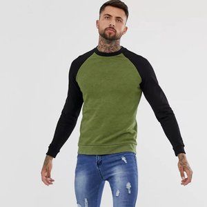 ASOS green black sweater raglan sleeve small